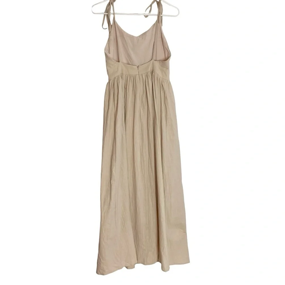 Commense Tie Shoulder Dress Women Size Small Beige Linen Midi Sleeveless Neutral - Picture 2 of 14